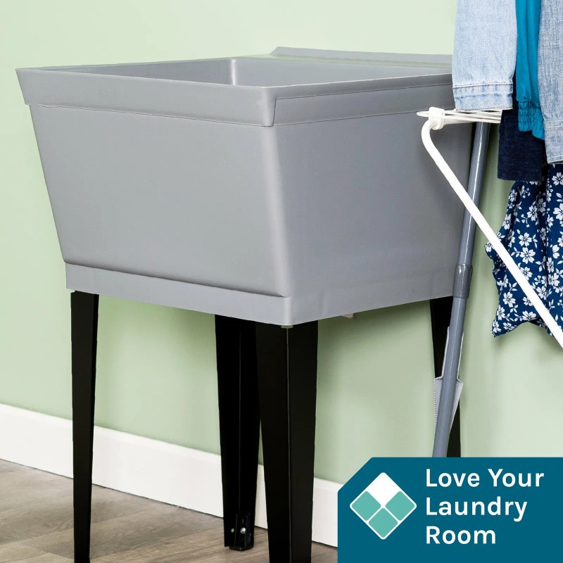 Tehila Grey 19 Gallon Utility Sink with Black Legs and