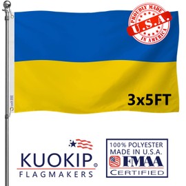 Double Sided Ukraine Flag 3x5 Made in USA Outdoor Heavy Duty 3 Ply Polyester Ukrainian UKR Flag with White Starting Tape and 2 Brass Grommets
