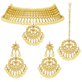 Aheli Indian Wedding Wear Faux Kundan Necklace with Maang Tikka Set Ethnic Fashion Jewelry Gift for Women