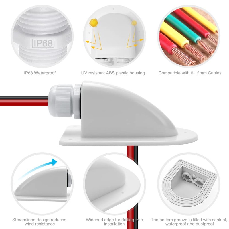 VooGenzek 2 Pieces Waterproof ABS Solar Double Cable Entry Gland,