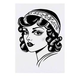 'Vintage Girl Portrait' Temporary Tattoo - Water Resistant, Skin-Safe, Non-Toxic Transfer (TO00082117)