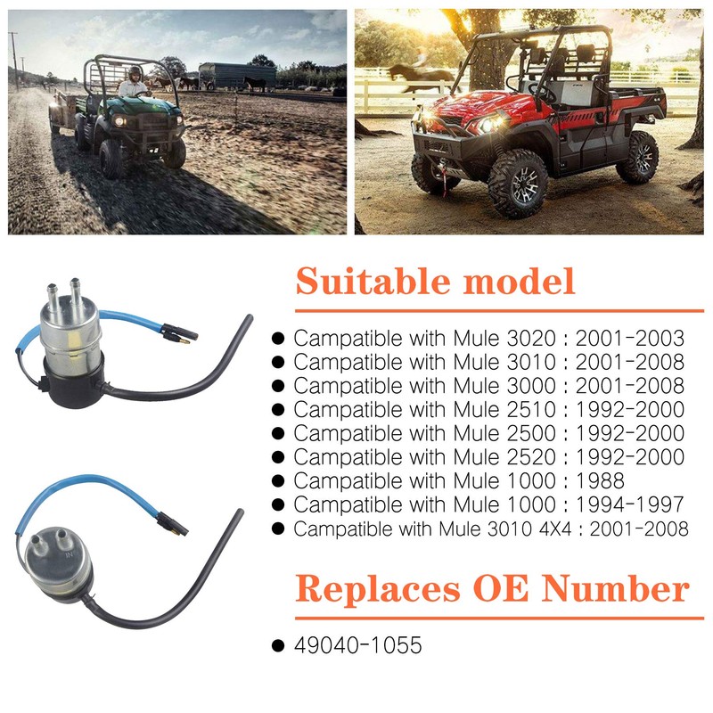 Electric Fuel Pump Inline 12V Compatible with Kawasaki Mule 3000