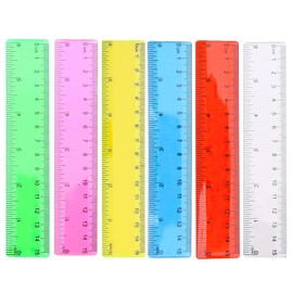 Pack of 6 Rulers 15 cm Flexible, Coloured Transparent Straight Ruler, Small, Plastic Ruler, Small, Primary Schools, Coloured Transparent Rulers, Stationery for School, Office, Home