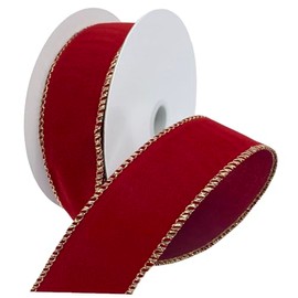 Morex Ribbon Flocked Wired Velvet Ribbon, 1.5 inch by 10 Yards, Berry Red