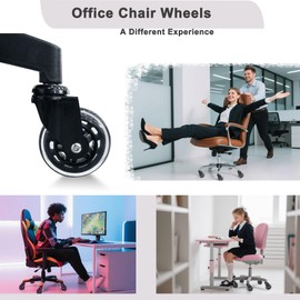 JULANG Office Chair Casters, Roller Blade Wheels, Incredibly Smooth & Quiet Casters - Safe for Hardwood Floors & Carpet - Easy Installation with Universal Fit - Set of 5