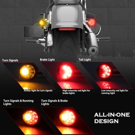 MotoParAcc Chrome Bullet Rear LED Turn Signals, Motorcycle Brake Taillights 12V Tail Lights Compatible with Halrey Sportster 1200 883 Softail Fatboy 1990-2024