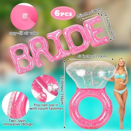 Sumind Bride Bachelorette Pool Floats 61 Inch Diamond Ring Float and 5 Inflatable Bride Letter Pool Pink Engagement Ring Floatie Stagette Decor for Swim Tube Beach Bridal Shower Wedding Outdoor Party