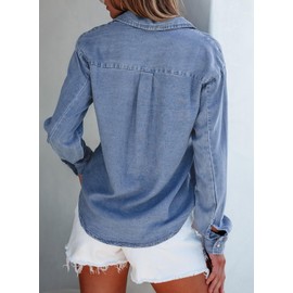 Sidefeel Women's Denim Shirts Button Down Jean Shacket Spring Outfit 2025 Long Sleeve Chambray Blouse Top Light Blue Medium