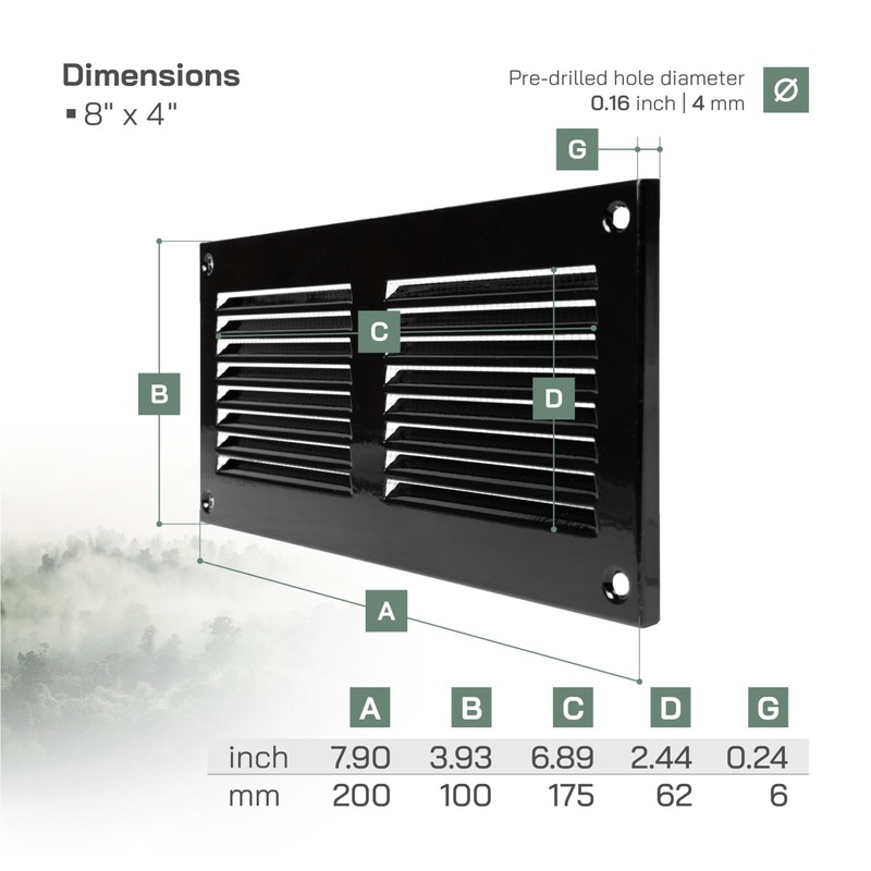 Vent Systems 20x10cm Air Vent Covers - Black - Metal