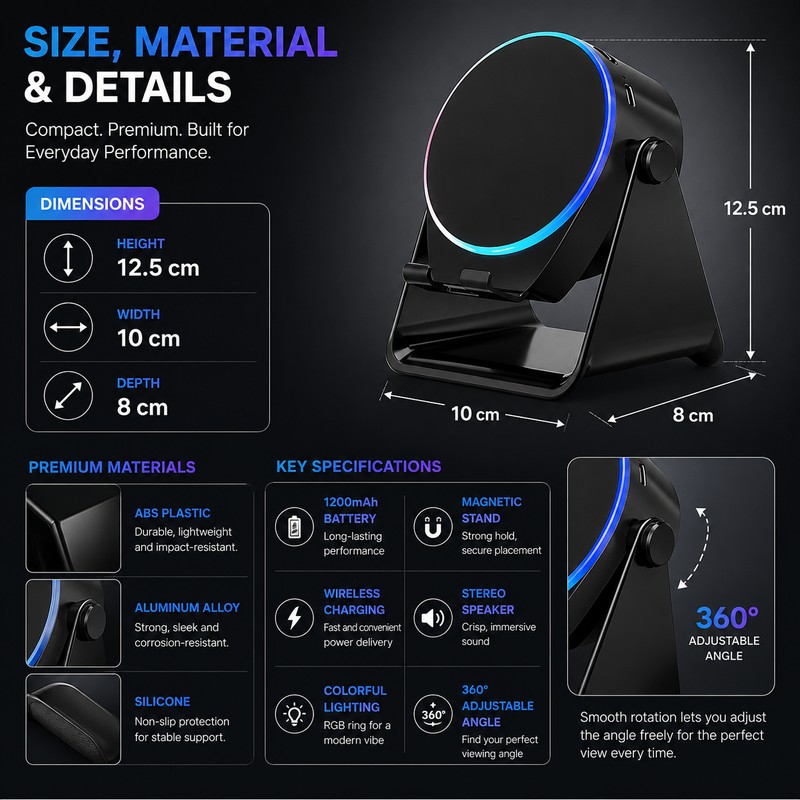 Wireless Induction Speaker Phone Stand for Desk Use – 360°