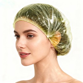 100Pcs Disposable Shower Caps Unisex,Yellow Large Thick Waterproof Bath Caps for Women,Plastic Clear Hair Cap for Hotel Travel Essentials Accessories Hair Salon Care Cleaning Supplies(18")