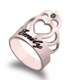 N/A CROWN NAME RING WITH BIRTHSTONE: STERLING SILVER, 24K GOLD, ROSE GOLD