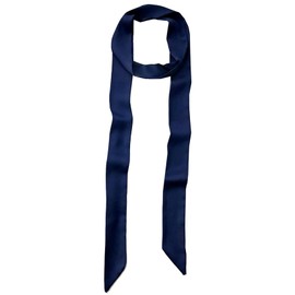 GUZOSJO Solid Color Long Neckerchief Pure Skinny Scarf Necktie Handbag Wrap Handle Satin Belt (Navy)