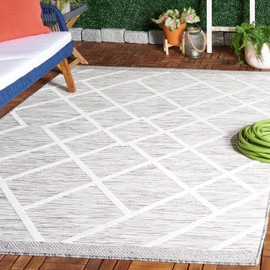 SAFAVIEH Cabana Collection Area Rug - 4' x 6', Ivory & Grey, Trellis Design, Indoor/Outdoor & Washable, Ideal for Patio, Backyard, Mudroom (CBN410A-4)