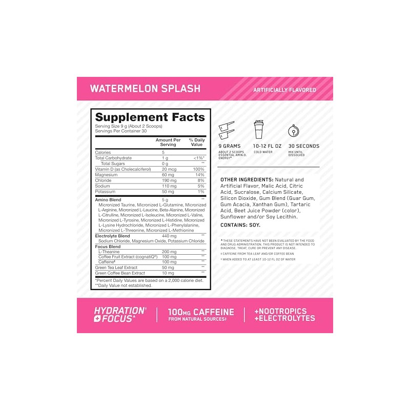 Amino Energy Powder Plus Focus - Watermelon Flavor