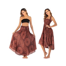 Alla Sim Women Boho Skirts Long Length Floral Bikini Cover Up,Orange