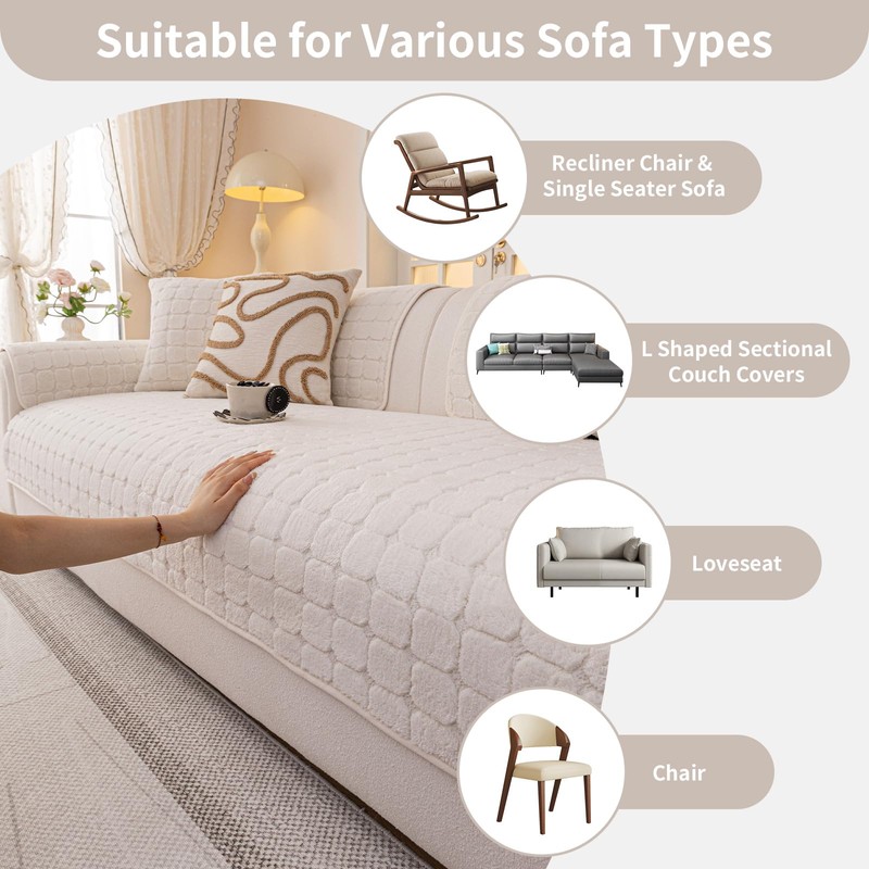 JPGGD Velvet Sofa Covers Washable, Plush Warm Couch Cover for