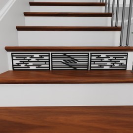 funlife Matte Art Deco 3D Effect Peel and Stick Metal Look Acrylic Plastic Panel Sticker Decal for Stair Riser, 11.22"x5.31" 3PCS Maze Line Black