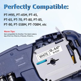 KCMYTONER 3 Pack Compatible for Brother P-Touch M Tape M231 MK231 M-K231 M-K231S 1/2 inch 12mm 0.47'' White Label Tape for PT-80 PT-80SCCP PT-85 PT-90 PT-M95 PT-70SR Label Maker Refills