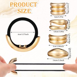 Molain 4 Pcs Metal Geometric Hair Ties, Gold Ponytail Holder Hair Cuff Wrap Hair Ties for Thick Hair, Elastic Hair Ties for Women Hair Accessories (4 Styles)