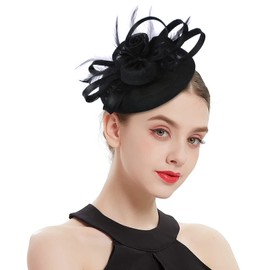 Z&X Wedding Fascinator Church Derby Hat Sinamay Pillbox Hats for Women Tea Party Cocktail with Headband Hair Clip Black