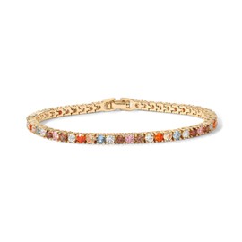 PAVOI 14K Gold Plated 3mm Multi Colored CZ Tennis Bracelet | Boho Cubic Zirconia Bracelet for Women | Size 6.5-7.5 Inch, 7.5 Inches, Yellow Gold, Cubic Zirconia