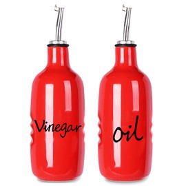 HAOTOP Farmhouse Ceramic Oil and Vinegar Dispenser Bottle Set, Perfect for Storage of Oil and Vinegar,16 oz (Red)