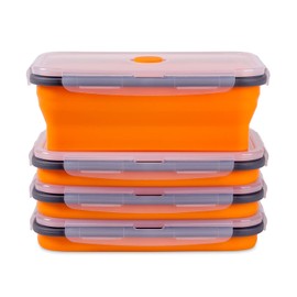 Collapsible Food Storage Containers with Airtight Lid & Vent, 40.5 oz, Kitchen Stacking Silicone Collapsible Meal Prep Container Set for Leftover, Microwave Freezer Dishwasher Safe, Orange, Set of 4