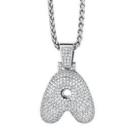 Richsteel Bubble A Initial Letter Necklace for Men Boys Silver Chain Hip Hop Cubic Zirconia Jewellery