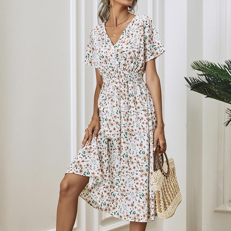 HEBELD Floral Dress for Women Short Sleeve Summer Wrap Dress,