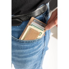 Funky Junque Men's Genuine Leather Slim Minimalist Front Pocket Magnetic Money Clip Wallet and Card Holder with RFID Blocking, Beige
