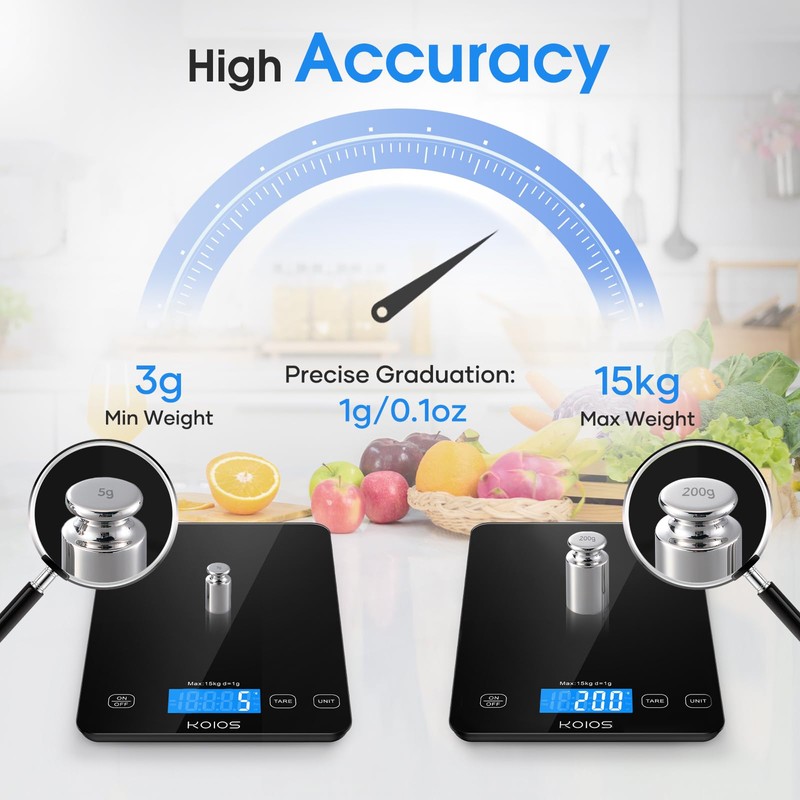 KOIOS Food Scale, 33lb/15kg Digital Kitchen Scale Weight in Grams