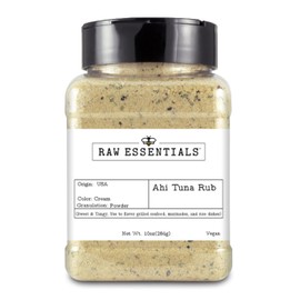 Raw Essentials Ahi Tuna Rub – Sweet, Spicy, and Tangy Flavor for Ahi Tuna Steak, grilled seafood, Marinades and Rice Dishes – 10 Ounce Bottle