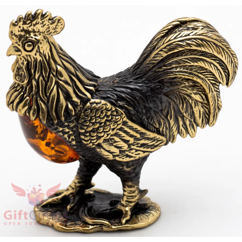 Solid Brass Amber Figurine of bird Golden Rooster IronWork