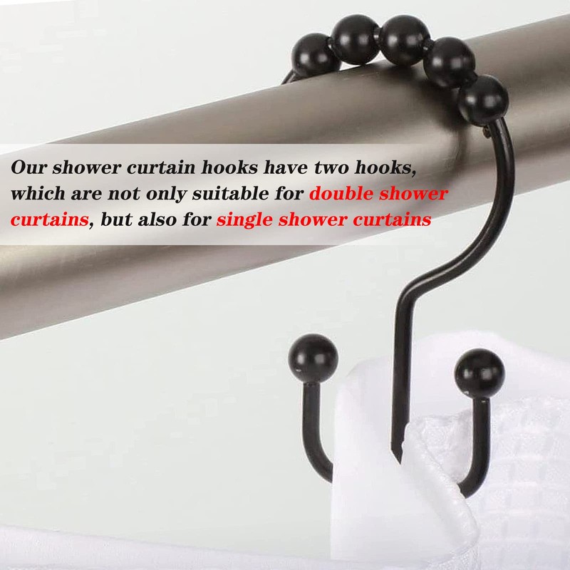 Shower Curtain Hooks, 12 Pcs Stainless Steel Shower Curtain Rings,