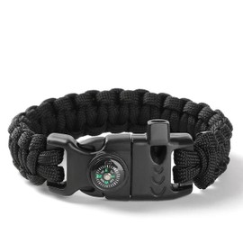 5-in-1 Outdoor Survival Bracelet - Perfect for Camping, Hiking and Other Adventures - With Integrated Compass and High Quality Paracord Cord, Nylon