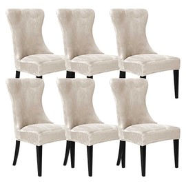 SANOCAY Set of 6 Beige Velvet Wingback Chair Cover Slipcover Strength Removable Washable Reusable Armless Protector Cover for Dining Room Banquet Home Decor (Beige, Set of 6)