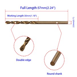 Aopin 5pcs HSS 3/32" (2.5mm) Metric Gold Cobalt Titanium High Speed Steel Twist Drill Bit, Suitable for Cast Iron, Stainless Steel, Copper, Wood, Plastic