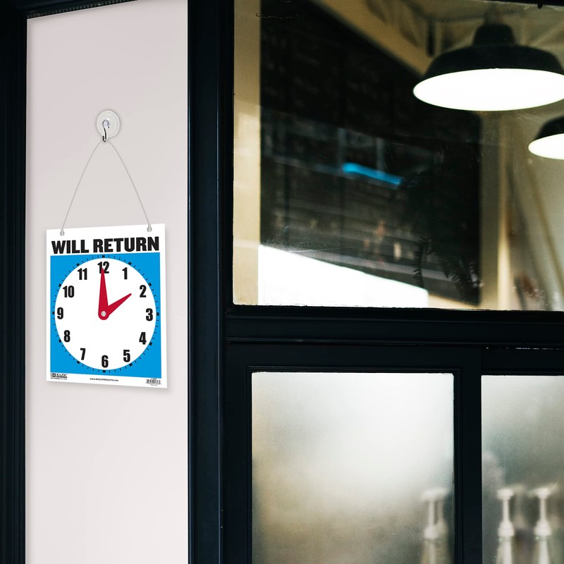 BAZIC Open Sign 7.5"x9", Clock Will Return Will be Back,