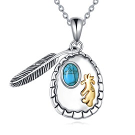 VONALA Western Jewellery for Women 925 Sterling Silver Feather Turquoise Pendant Choker Necklace Bohemian Jewellery American Indian Cowboy Necklaces for Women, Sterling Silver, Turquoise