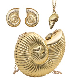 JeVenis Gold Seashell Clutch Acrylic Transparent Chain Bag Purse Summer Beach Evening Bag Shoulder Handbag for Mermaid Under the Sea Coastal Party Supplies