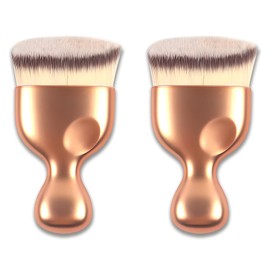 Rose Gold Angled Flat Foundation Brush - 2 Pcs High-Density Makeup Brushes for Versatile Application