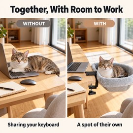 Cat Desk Bed for Indoor Cats – Folding Desk-Mounted Hammock with a Cozy Sunken Design for Home Office Spaces