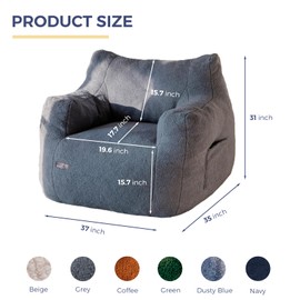 MAXYOYO Bean Bag Chair, Tufted Bean Bag Sofa with Boucle Fabric, Comfy Lazy Chair with Filler, Living Room Bean Bag Sofa for Adults Teens, Accent Sofa Chair for Bedroom Dorm, Dusty Blue