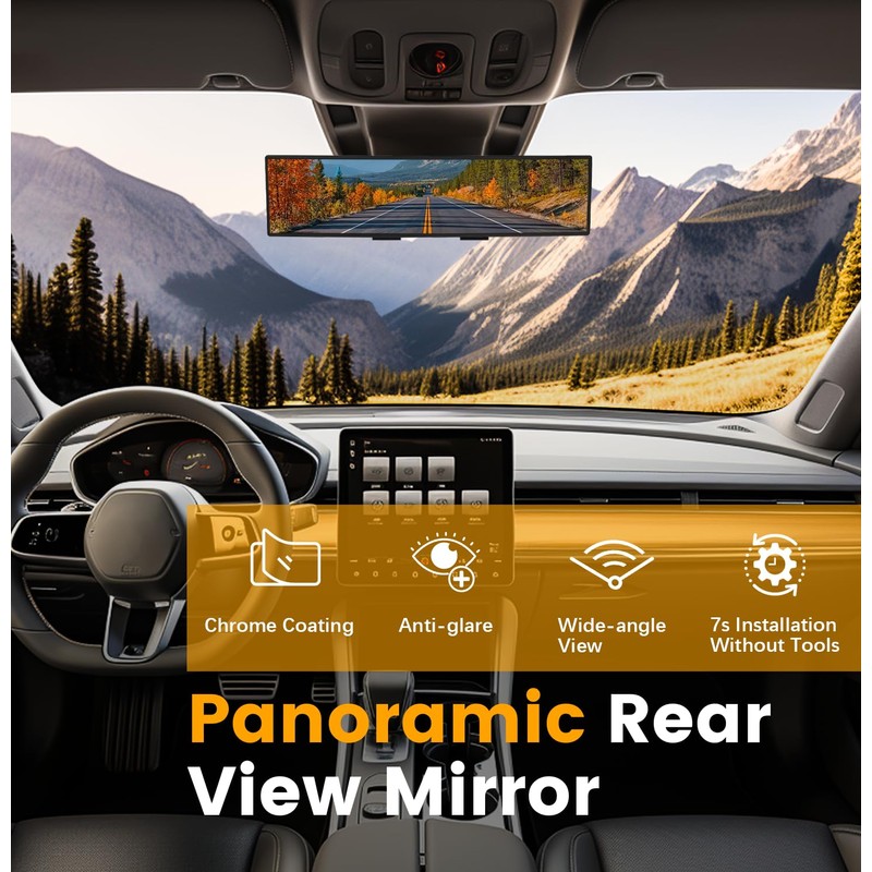HmmtyRack Rear View Mirror, Chrome Coat Anti-glare Panoramic Wide Angle