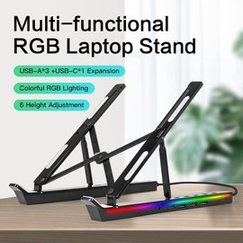 MINLIU USB C Laptop Docking Station Stand, RGB Illuminated USB C Docking Station Tablet Stand, 4 in 1 USB C Hub, 3 x USB-A 2.0, 1 x USB-C 2.0, Universal Docking Station for MacBook Pro/Lenovo