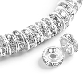 ZHIMIN 200PCS Rondelle Spacer Beads 4mm Silver Plated Czech White Crystal Rhinestone for Jewelry Making
