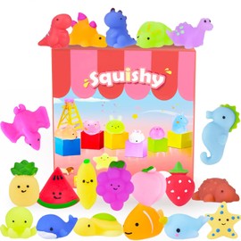 Leehur Squishy Kawaii Set, 20 Pieces Mochi Mini Squeeze Toy, Squishies Mesh Ball, Anti-Stress Toy, Party Gifts, Decoration for Boys and Girls (Pack of 20 Fruit, Dinosaur, See Animal)