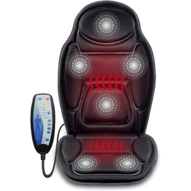 Snailax Massage Seat Cushion - Back Massager with Heat, 6 Vibration Massage Nodes & 2 Heat Levels, Massage Chair Pad for Home Office Chair，Black
