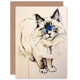 Artery8 Blue Point Ragdoll Cat Sketch for Wife Her Mum Sister Daughter Mom Gran Nan Birthday Mothers Day Thinking of You Blank Art Greeting Card